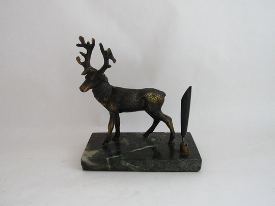 Art Deco Deer Pen Holder, Antique Pencil Decor, Statue, French, Sculpture Antique, For Office