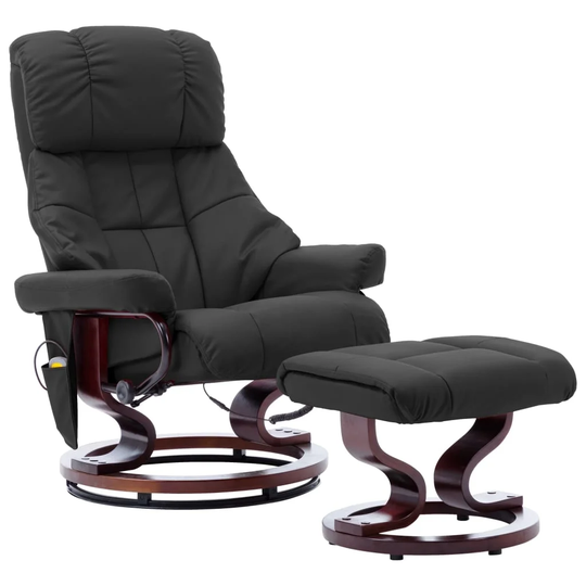 Massage Reclining Chair Gray Faux Leather and Bentwood