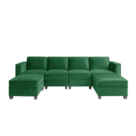 114.5" Square Arm Sectional Sofa, DIY Combination, Modular Velvet Sofa with Ottoman, Hidden Storage & 5 Adjustable Angles