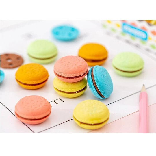 Macaron Erasers - Vibrant Mini School Erasers, Dessert Stationary, Pencil Kawaii Macaroon Back To Supplies