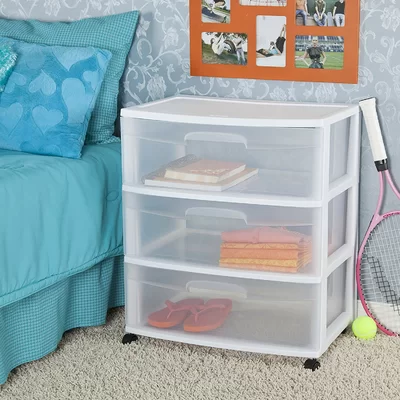 Home Cart Clear Portable Durable Container 3 Drawer Storage Chest