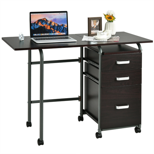 Gymax Folding Computer Laptop Desk Wheeled Home Office Furniture w/3