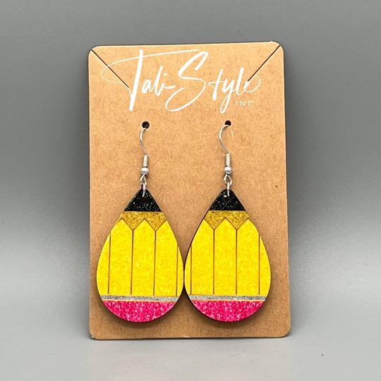 Teacher Pencil Custom Hypoallergenic Tear Drop Earrings