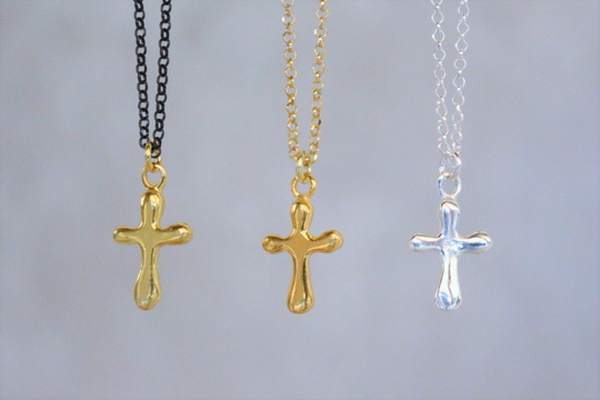 Dainty Minimal Cross Charm Necklace For Women, Slim Sterling Silver 925 Cross Religious Pendant Gift Her