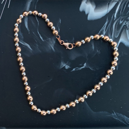 14K 3/4 White & Rose Gold Chain N Clasp Beaded Bracelet - Stackable Chained With