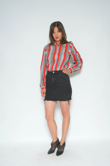 striped Button Blouse/Vintage 80's Color Blocking Long Sleeve Colorful Shirt - Size Medium