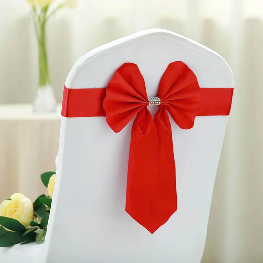 Reversible Chair Sashes With Buckle | Double Sided Pre-Tied Bow Tie Bands Satin & Faux Leather