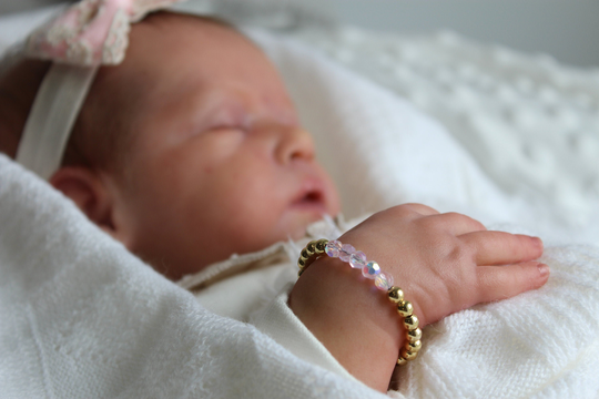 Gold Baby Bracelet With Swarovski Crystal Birthstone, Shower Birthday Gift