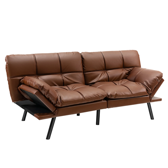 Convertible Futon Sofa Bed Memory Foam Couch Sleeper Brown