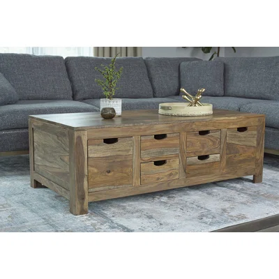 6-Drawer Storage Coffee Table, Natural Sheesham