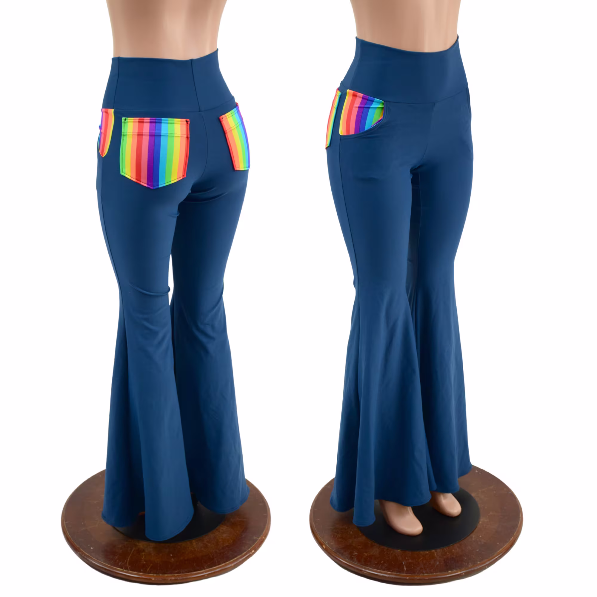 High Waist Solar Flares in Posiedon Zen With Front & Back Rainbow Pockets 157889