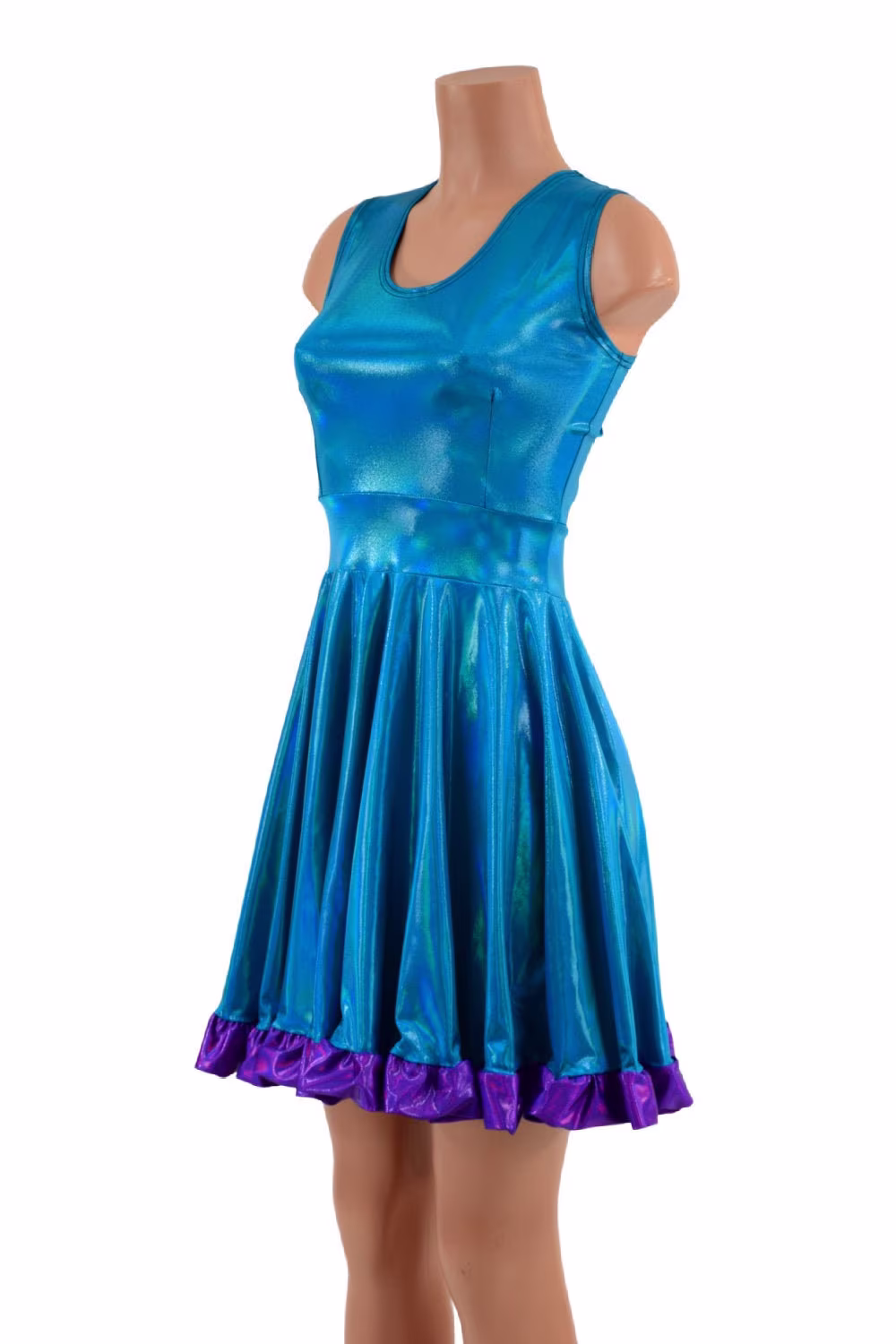 Polly Dress With Ruffles & Pockets Created in Peacock Holographic Grape Hemline Ruffle 157683