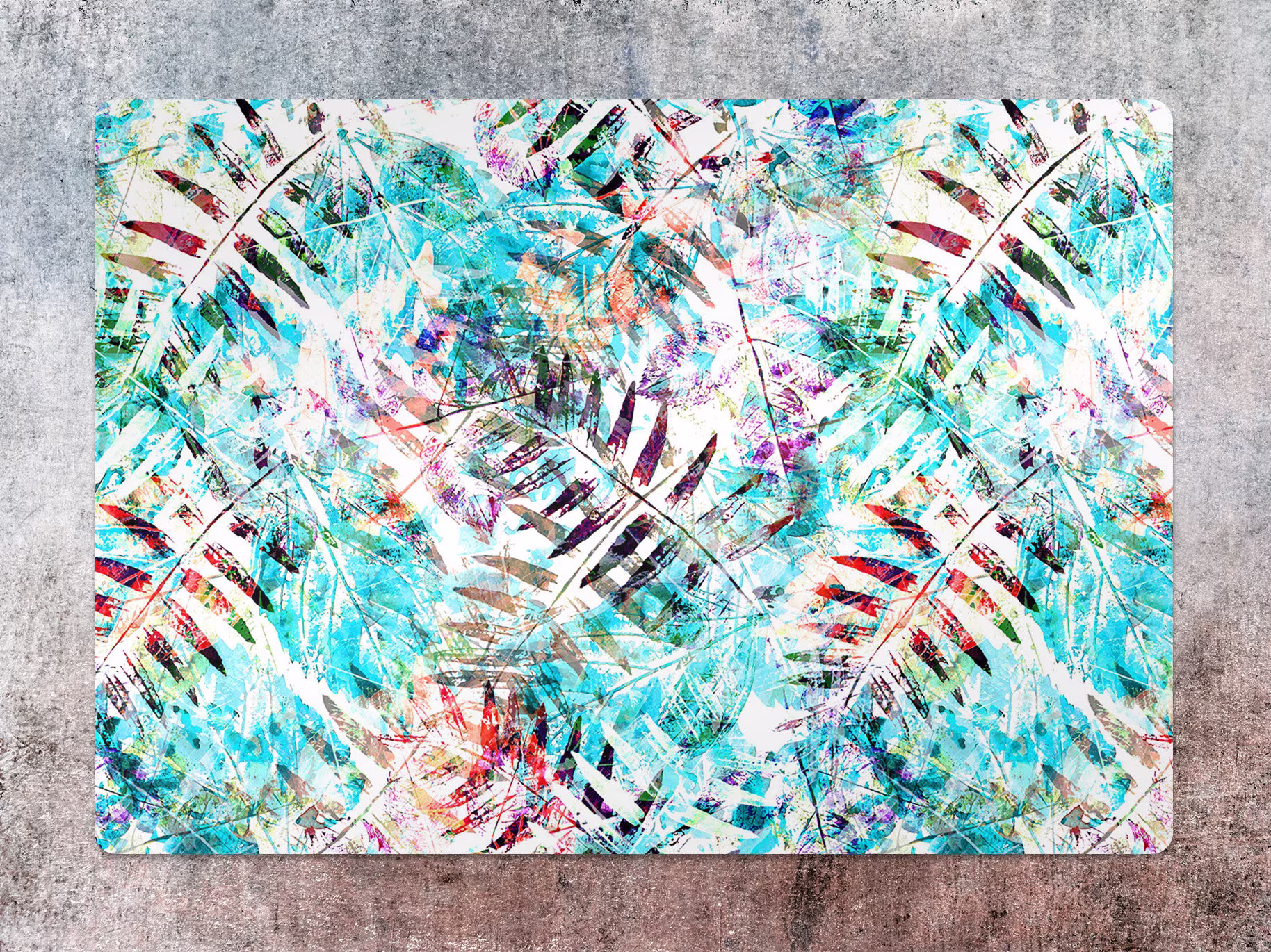Mint Leaves Chair Mat, Blue Splat Red Vinyl Floor Abstract Protective Pad, Area Rug, Housewarming Gift, Game Room Rug