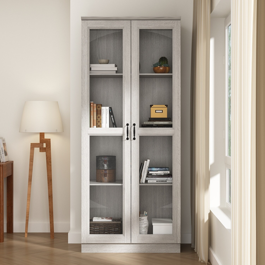 Accent Display Bookcase with Glass Doors, Modern Organizer Cupboard