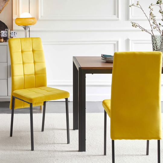 Velvet High Back Nordic Dining Chair Modern Fabric Chair Side Chair with Black Legs, Set of 5