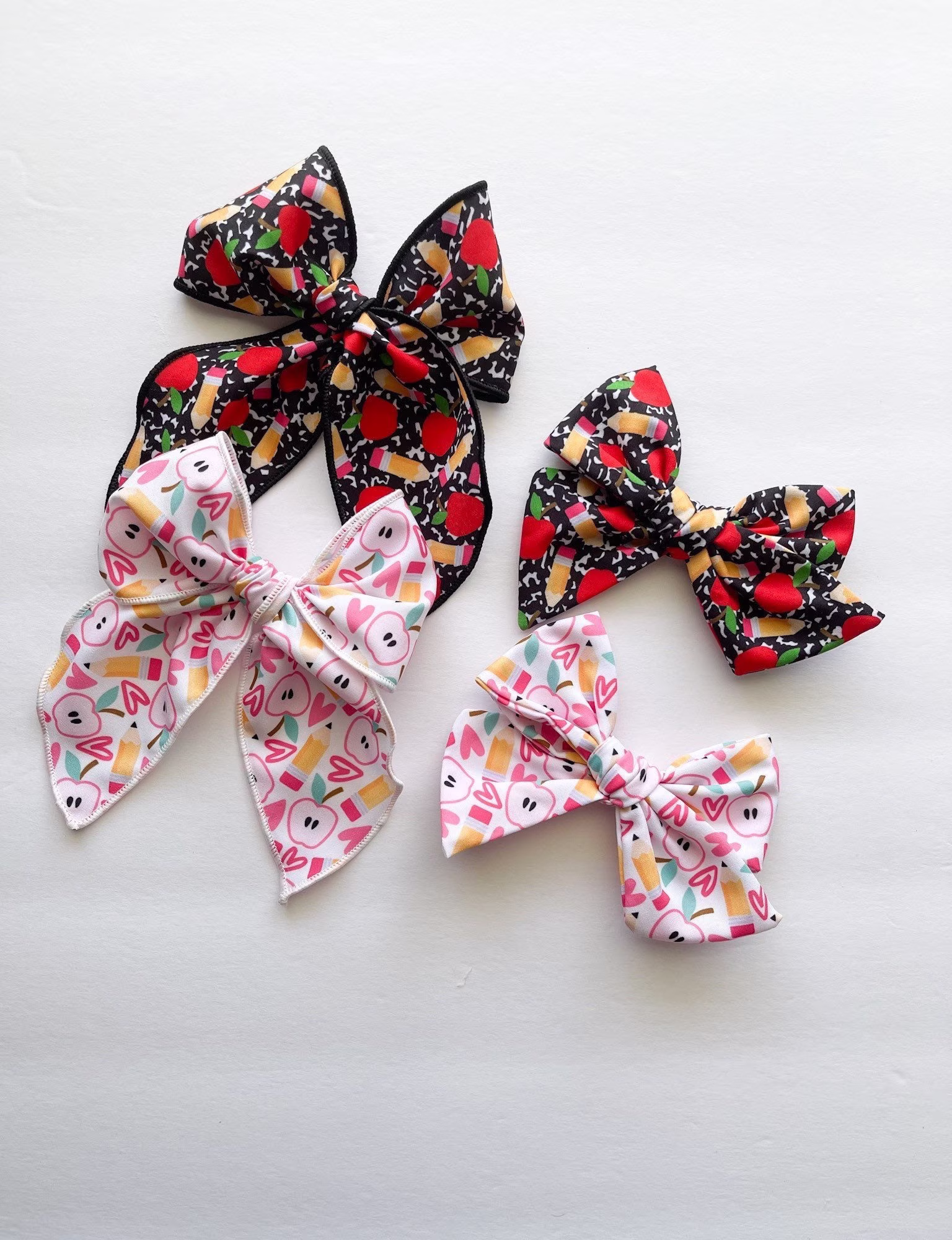 Back To School Hair Bow, First Day Of Outfit, Pencils & Apples Bow On Nylon Headband Or Clip