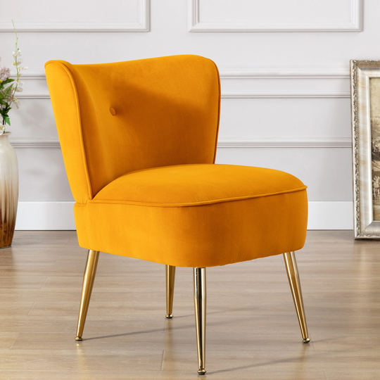 Accent living room side wing back chair Ivory velvet fabric upholstered chair Occasionally bedroom