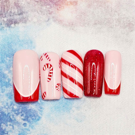 Pink Candy Cane Nails