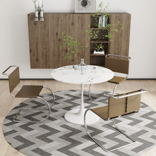 Romantic Modern Round Dining Table with Printed White Marble Top