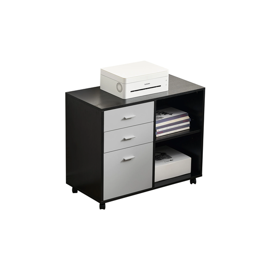 EYIW 32'' Wide 3 Drawer Mobile Lateral Filing Cabinet,Black oak and Grey File Cabinet with Printer Stand for Home Office