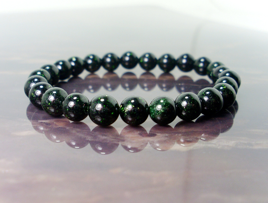 Green Goldstone Bracelet 8mm, Sandstone Bracelet, Gemstone Unisex Women Mens Stretch Beaded Gift For Her Him + Bag