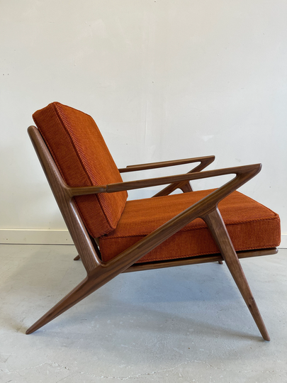 Elegant Handmade Walnut Z Chair in Burnt Orange