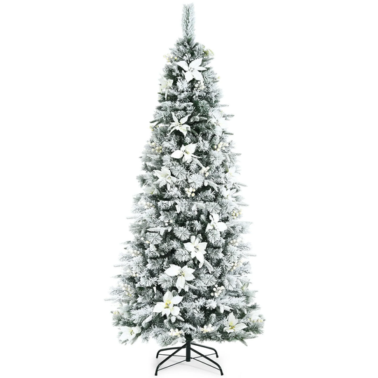7 Feet Artificial Christmas Tree Snow Flocked Pencil Tree - 7FT