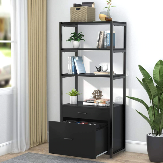 Bookcase with 2 Drawers Storage Cabinet Display Shelves