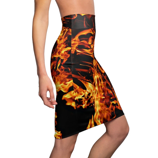 Pencil Skirt Fire Flames All Occasion, Gift For Her/Mom/Aunt/Girlfriend/Christmas/Birthday/Halloween/Thanksgiving/Newyear/Graduation/Office