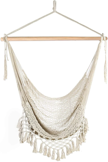 Hammock Chair Super Large Hanging Soft Spun Cotton Rope Weaving Hardwood Spreader Bar Wide Seat Lace Swing Indoor Outdoor