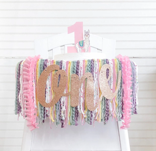 Llama 1st Birthday High Chair Yarn Tassel Banner, Cake Smash, First Birthday, Topper