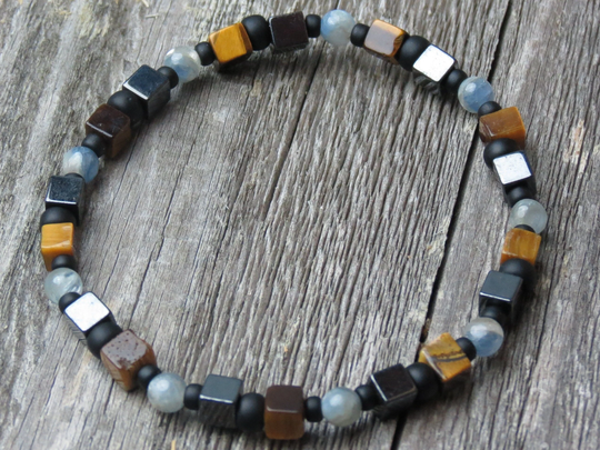 Boy's Tigers Eye, Hematite & Kyanite Healing Stone Bracelet Or Necklace
