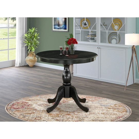 AST-BLK-TP - Round Kitchen Table - Black Table Top and Black Pedestal Leg Finish - Multi