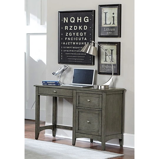 Wooden Writing Desk With Keyboard Tray And 2 Drawers, Gray