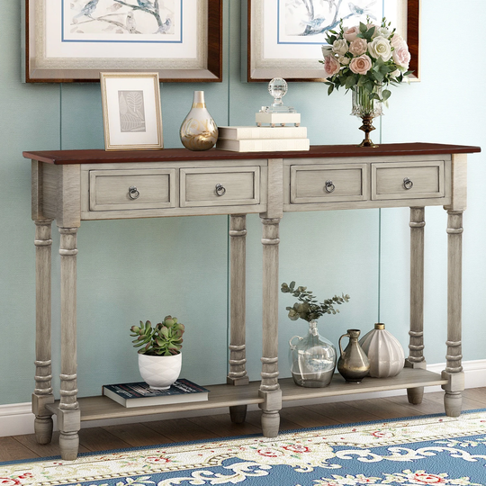 Rectangular Console Table Sofa Table with Storage&Drawer&Shelf, Grey