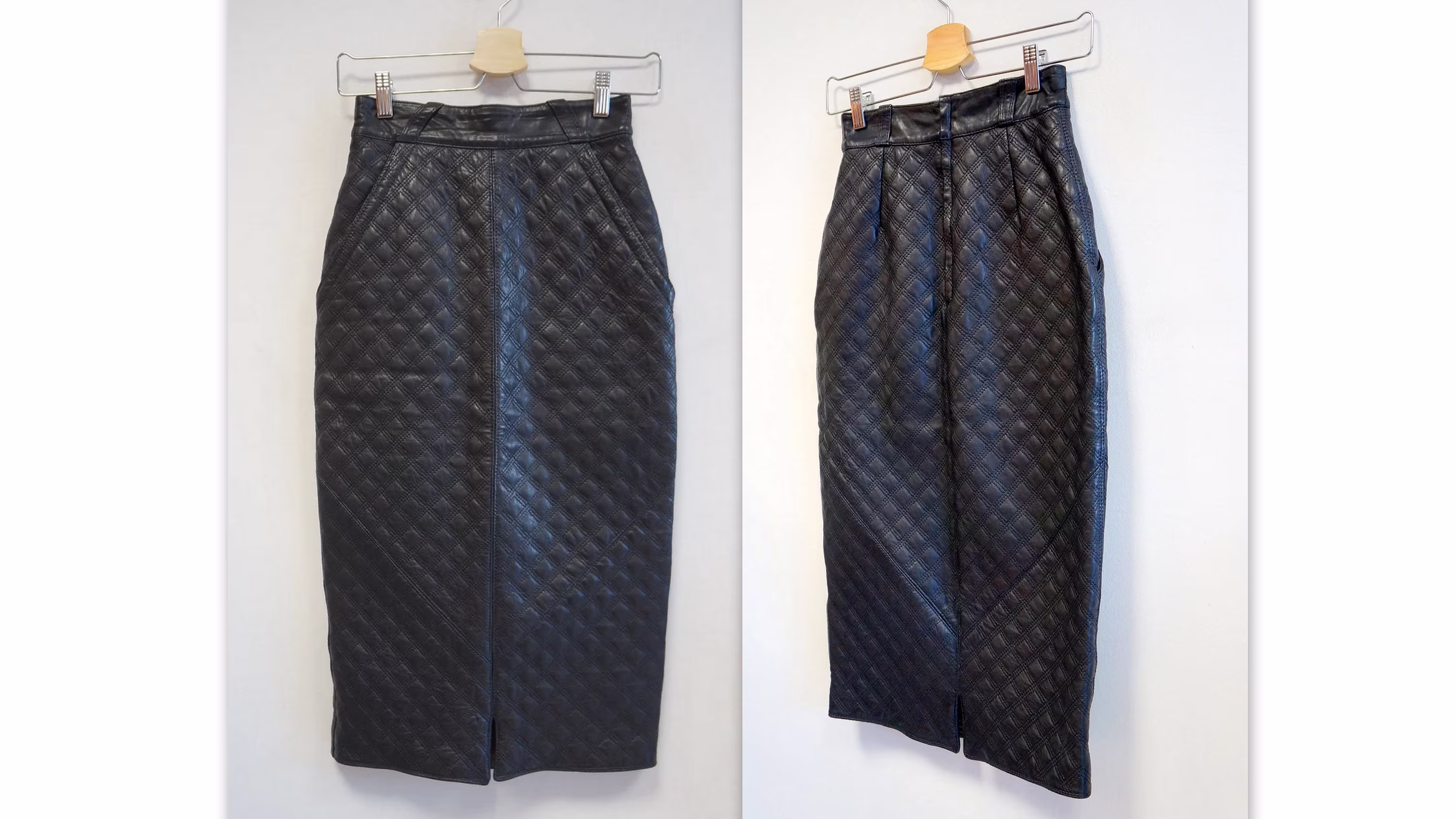 Gianni Versace Leather Skirt, Vintage Quilted Midi Pencil 80' 70', Xs Size