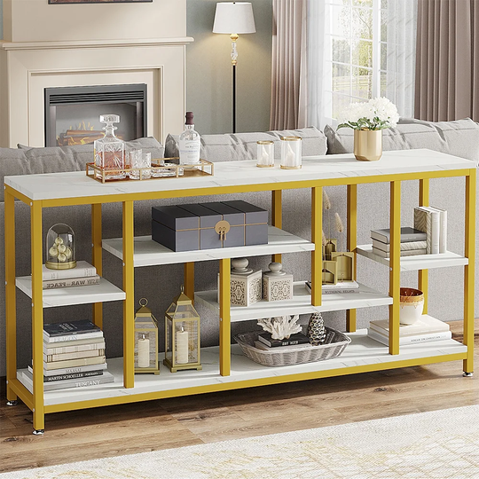 Long Narrow Behind Console Table Table 3-Tier Storage Faux Marble - 54 x 84