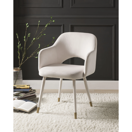 Accent Chair in White Velvet & Gold,Contemporary Style