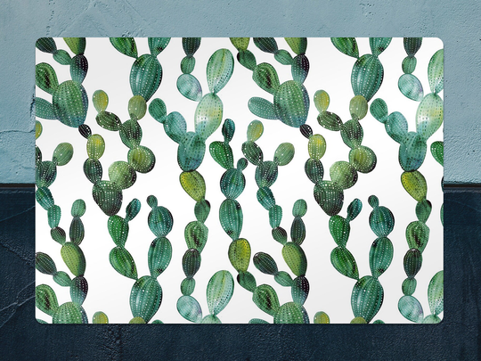 Painted Dark Green Cacti Chair Mat, Splat White Vinyl Floor Plants Protective Area Rug, Kids Room Rug