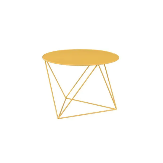 Q-Max Geometric Metal Base Round Table Top End Table in Yellow Finish