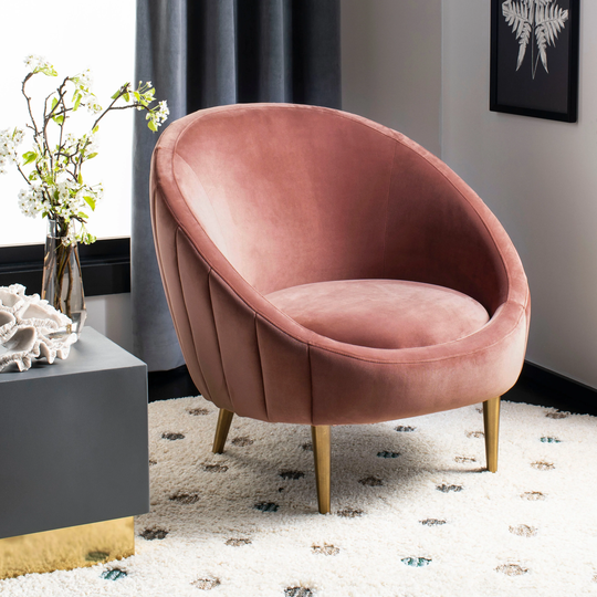 SAFAVIEH Couture Razia Dusty Rose Velvet Channel Tufted Tub Chair - 32.1" W x 30.3" L x 1.5" H
