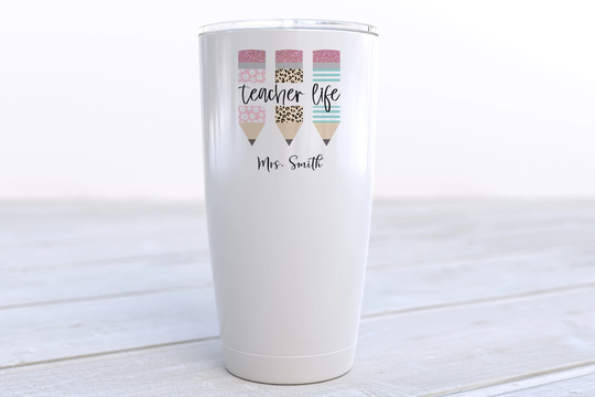 Fun Teacher Travel Cup - Life Mug Appreciation Gifts Split Pencils Smooth Printed Design On Both Sides