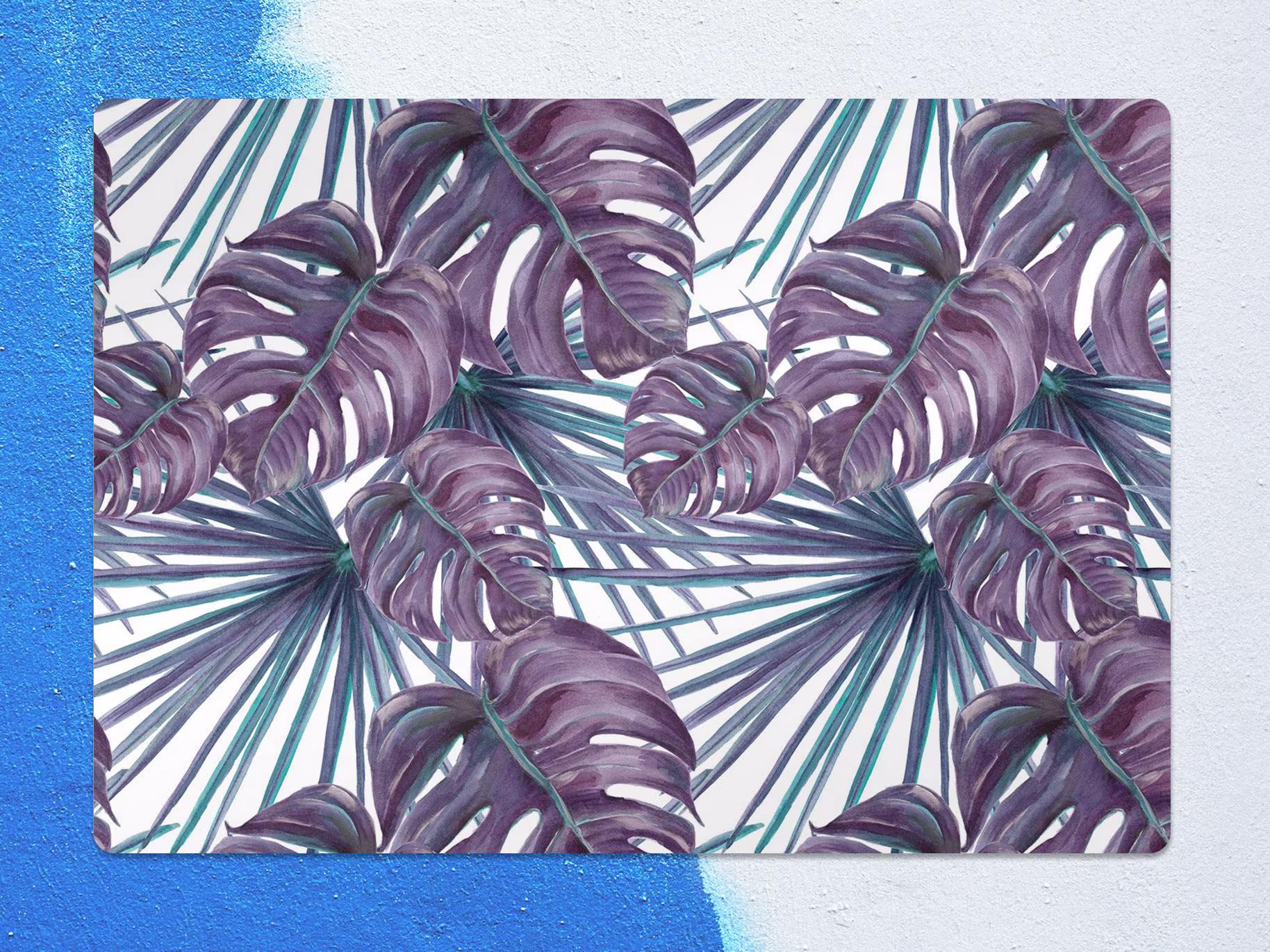 Exotic Plants Chair Mat, Purple Protective Blue Splat Botanical Vinyl Floor Pad, Flooring, Comfort Mat