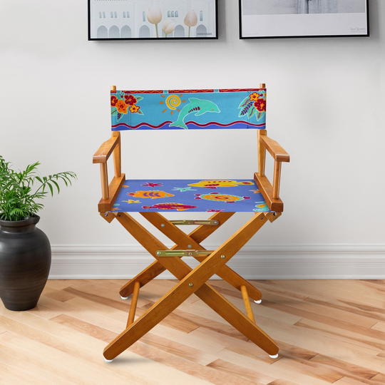 18" Director's Chair Natural Frame-Tropical Sea - 21.75"W x 17"D x 33.75"H