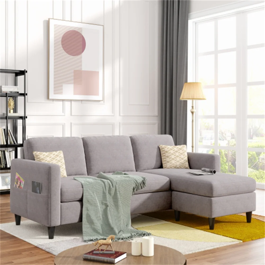 L-Shape 3-Seater Reversible Sectional Sofa with Side Pocket
