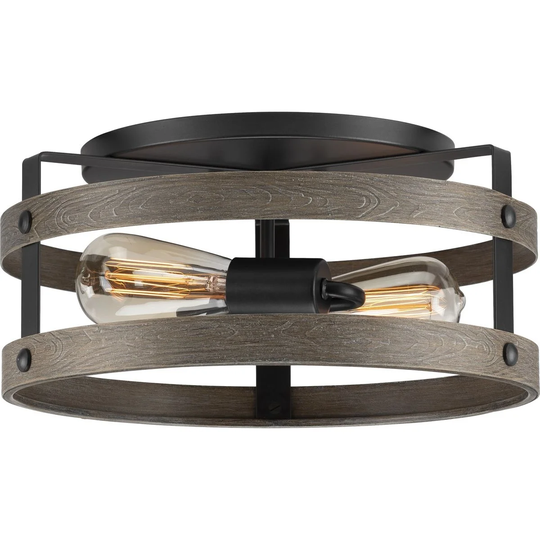 Gulliver Collection 2-Light Weathered Gray Flush Mount Ceiling Light - 14.37 in x 14.37 in x 6.5 in