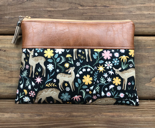 Fawned Of You Floral Makeup Bag | Zipper Pouch Vegan Leather Bag Cosmetic Bridesmaid Gift Pencil Case
