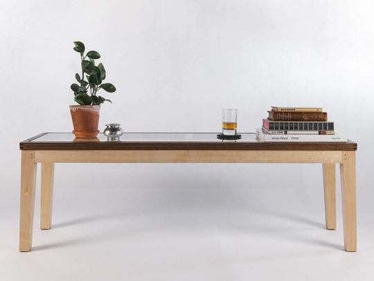 Glass & Wood Coffee Table. Maple, Walnut Wood