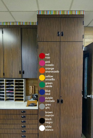 Classroom Color Chart, English Spanish Colors, Teacher Decal, Decor, Vinyl Wall