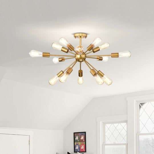 Lorena Sputnik Brushed Brass 15-Light Industrial Flush Mount